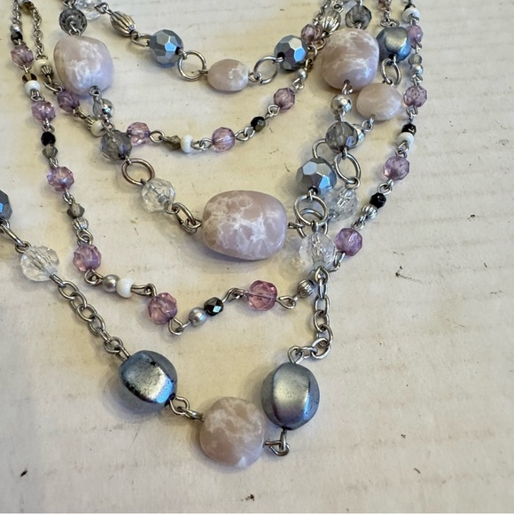 Lia Sophia "Sugar Plum" 5-Strand Necklace Genuine Jade Silver Tone Beaded - Picture 10 of 16